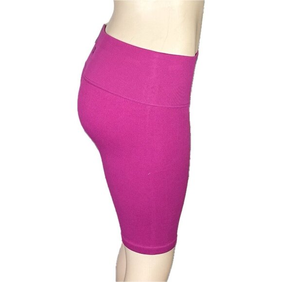 Calvin Klein Performance L Pink Ribbed Seamless Stretch High-Waisted Bike Shorts - Picture 3 of 6